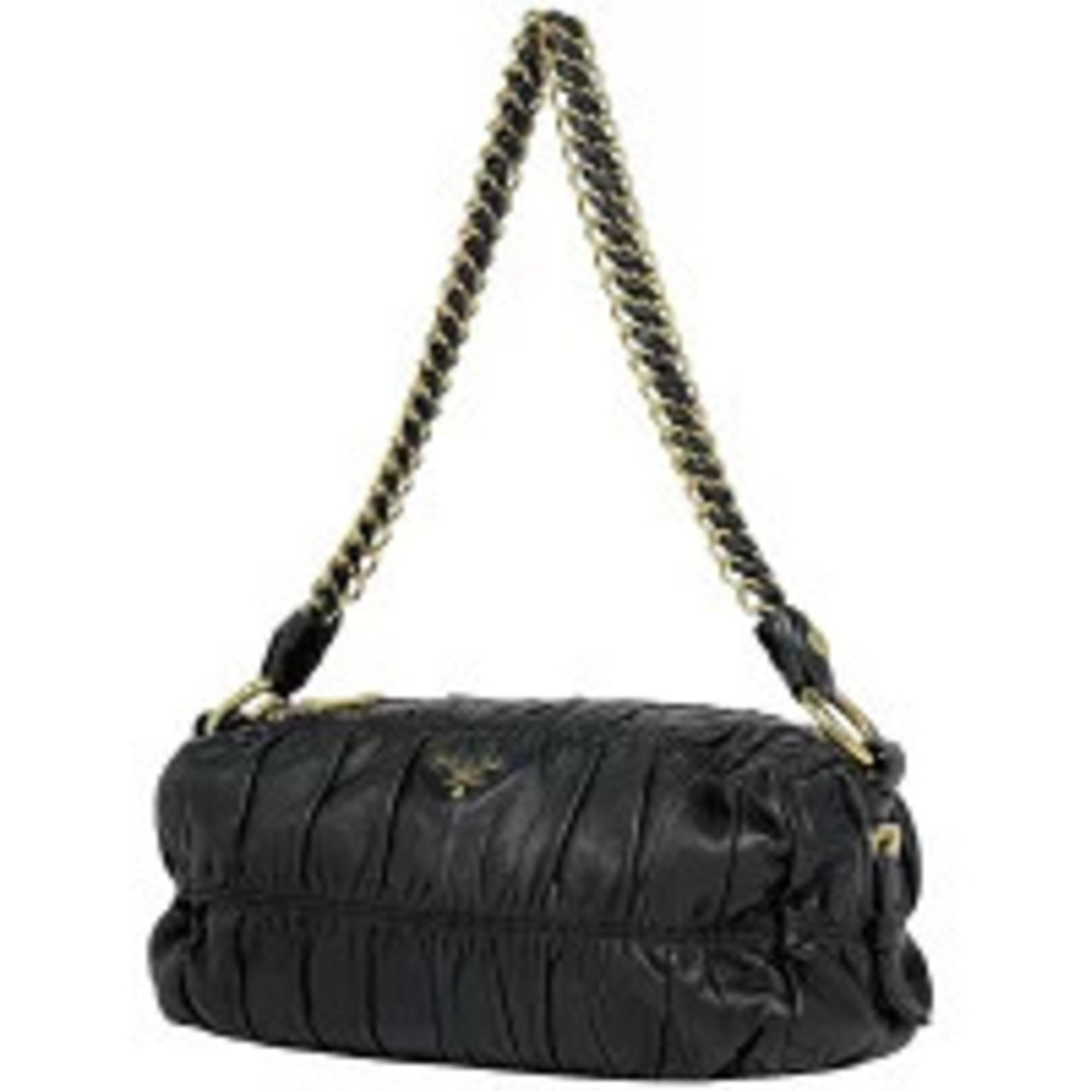 Prada chain shoulder bag Hobo gathered leather black nero